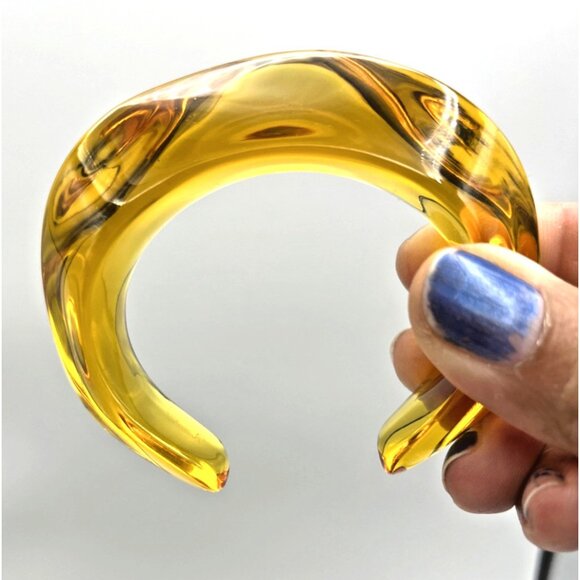 Baccarat France Crystal OCEANE PARMA GRANDE Wave Modernist Cuff Bracelet Gold - Picture 7 of 12